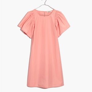 Madewell Pink Poplin Flutter-Sleeve Shift Dress in “Light Petal”, Size Medium